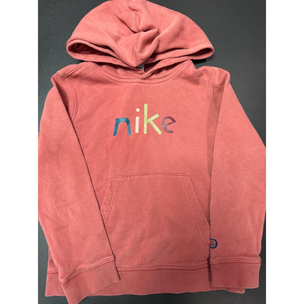 Nike Kids Pullover Hoodie Coral Pink Graphic Fleece Sweatshirt Size XS‎ 0371